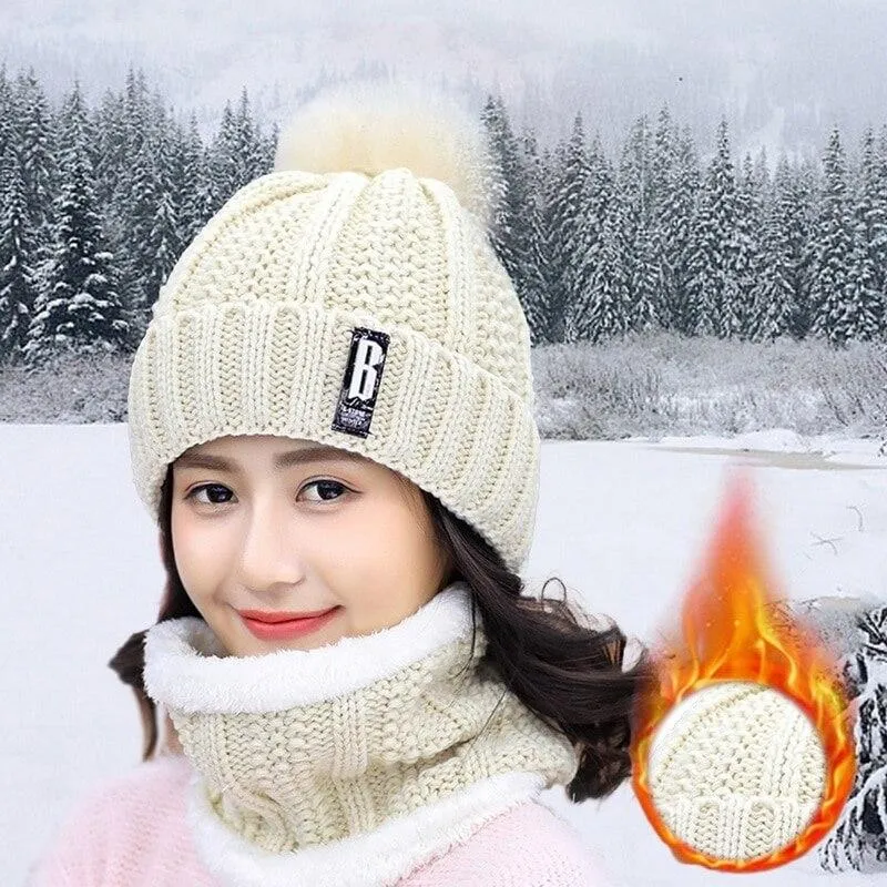 2-Piece Set: Women's Knitted Hat Scarf Caps Neck Warmer Winter Hat