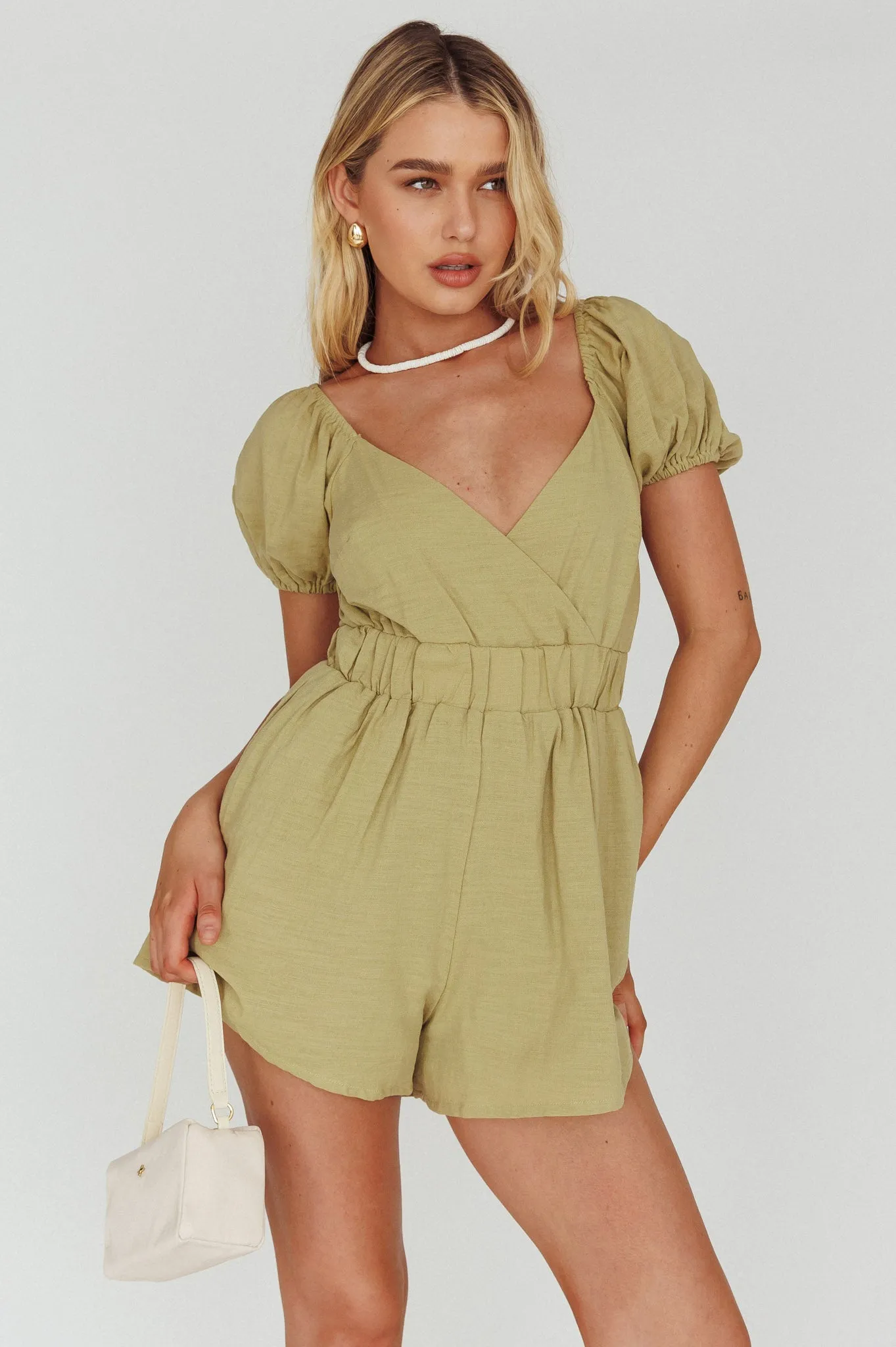 Alexis Elasticated Waist Romper Avocado