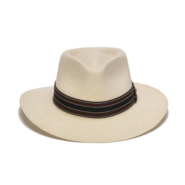 Austral Hats - White Panama Hat with Black, Brown and White Stripes