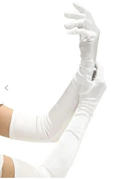 Baci Satin Opera Gloves in White - Elegant Full-Length Gloves for a Touch of Sophistication