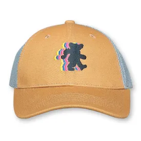 Bear Trucker Hat / Cashew Cotton with Cloud Mesh and CMYK Bear