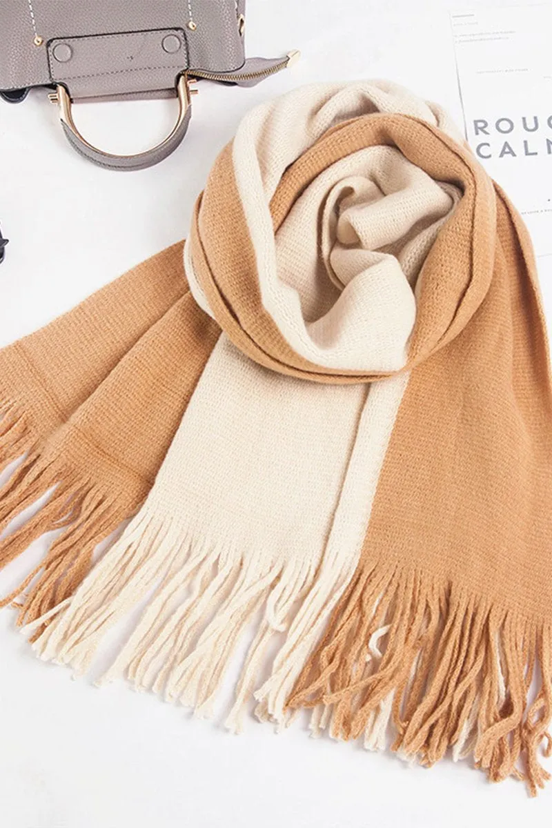 COLOR BLOCK TASSEL DETAILED WARM SCARF