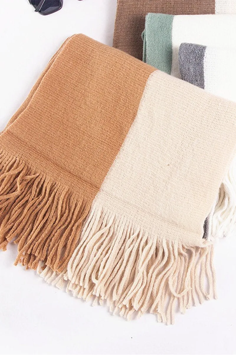 COLOR BLOCK TASSEL DETAILED WARM SCARF