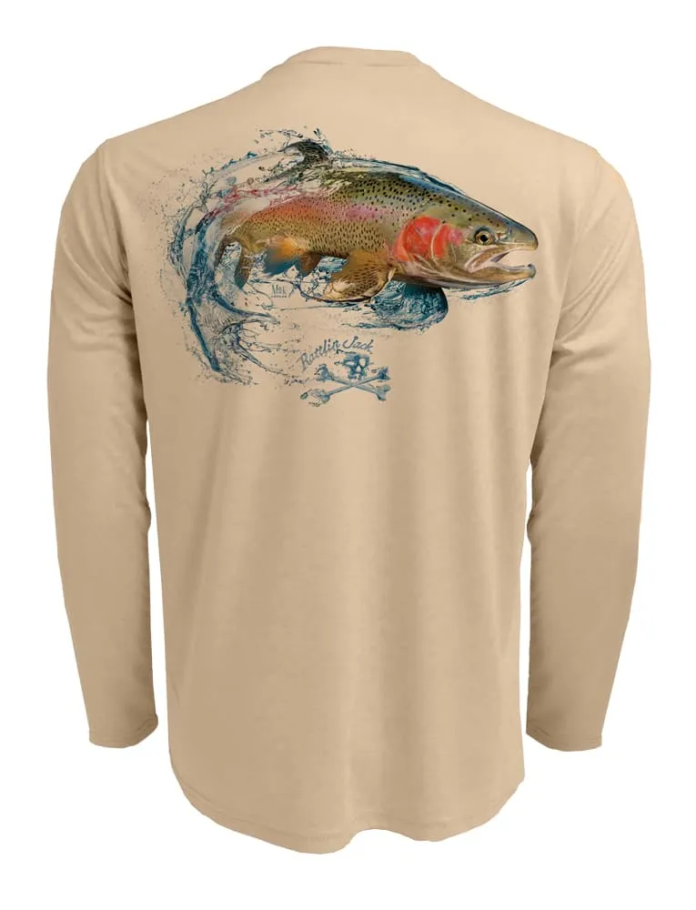 Men's UV Rainbow Trout Fishing Shirt by Rattlin Jack | Long Sleeve | UPF 50 Sun Protection | Performance Polyester Rash Guard |