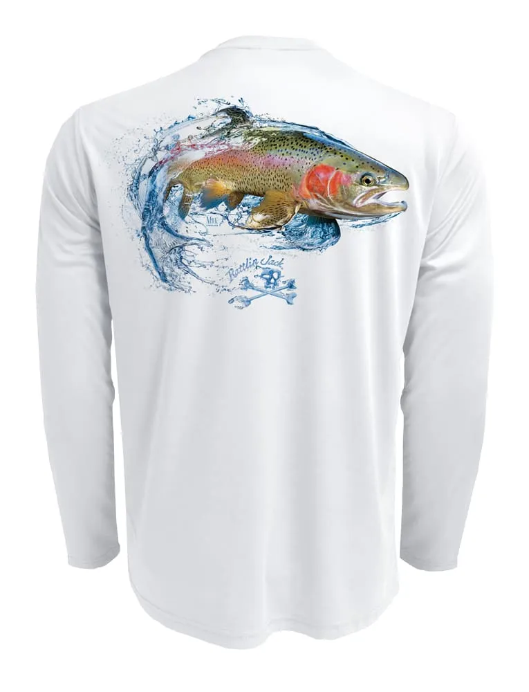 Men's UV Rainbow Trout Fishing Shirt by Rattlin Jack | Long Sleeve | UPF 50 Sun Protection | Performance Polyester Rash Guard |