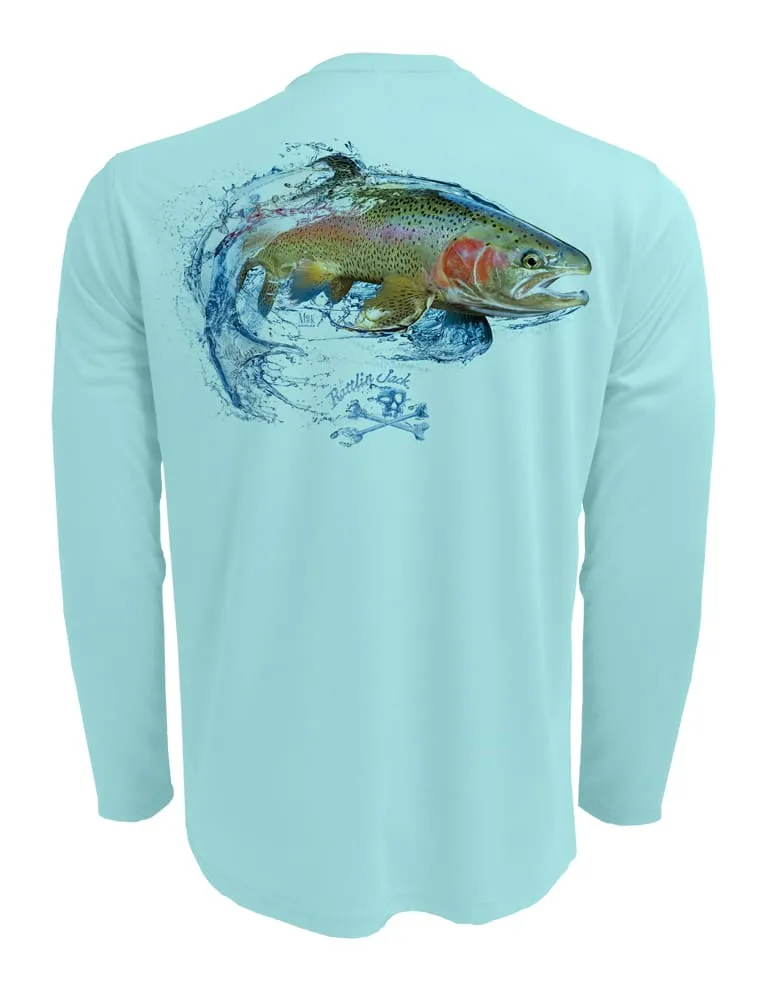 Men's UV Rainbow Trout Fishing Shirt by Rattlin Jack | Long Sleeve | UPF 50 Sun Protection | Performance Polyester Rash Guard |