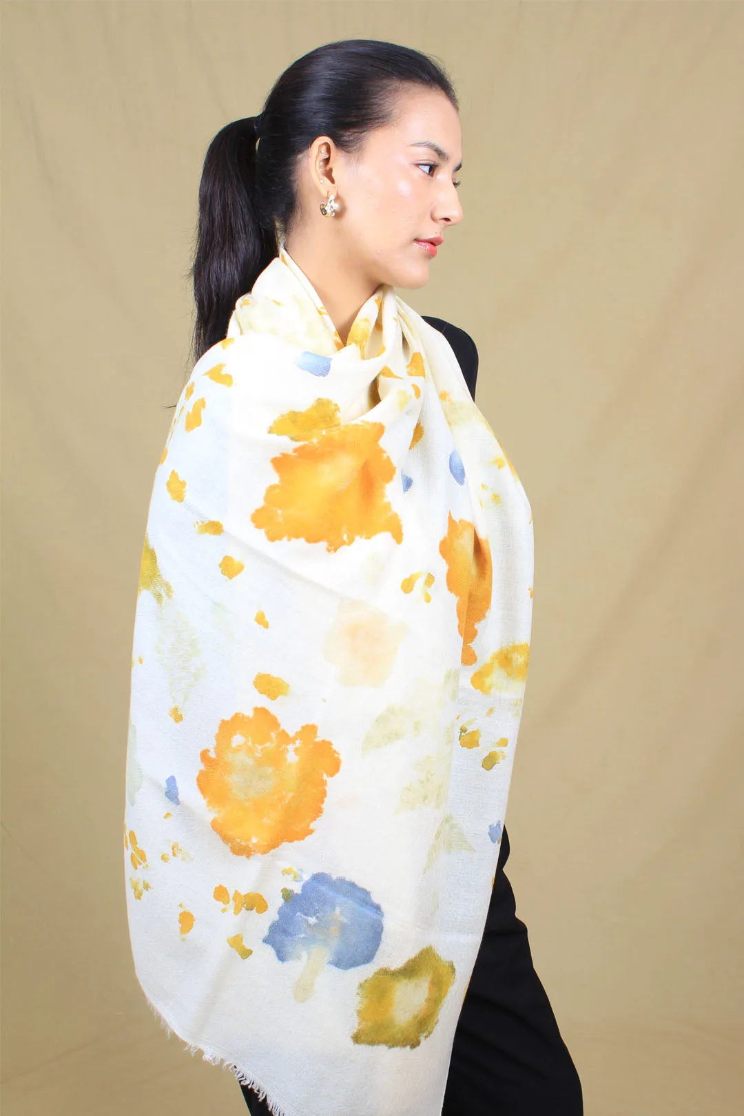 Naina  Base White Marigold Dyed Cashmere Stole