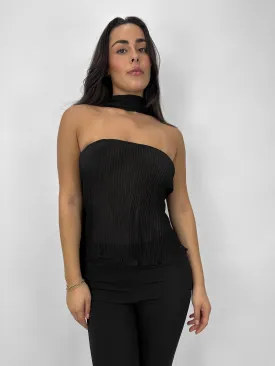 Sheer Plissé Tube Top and Scarf Set