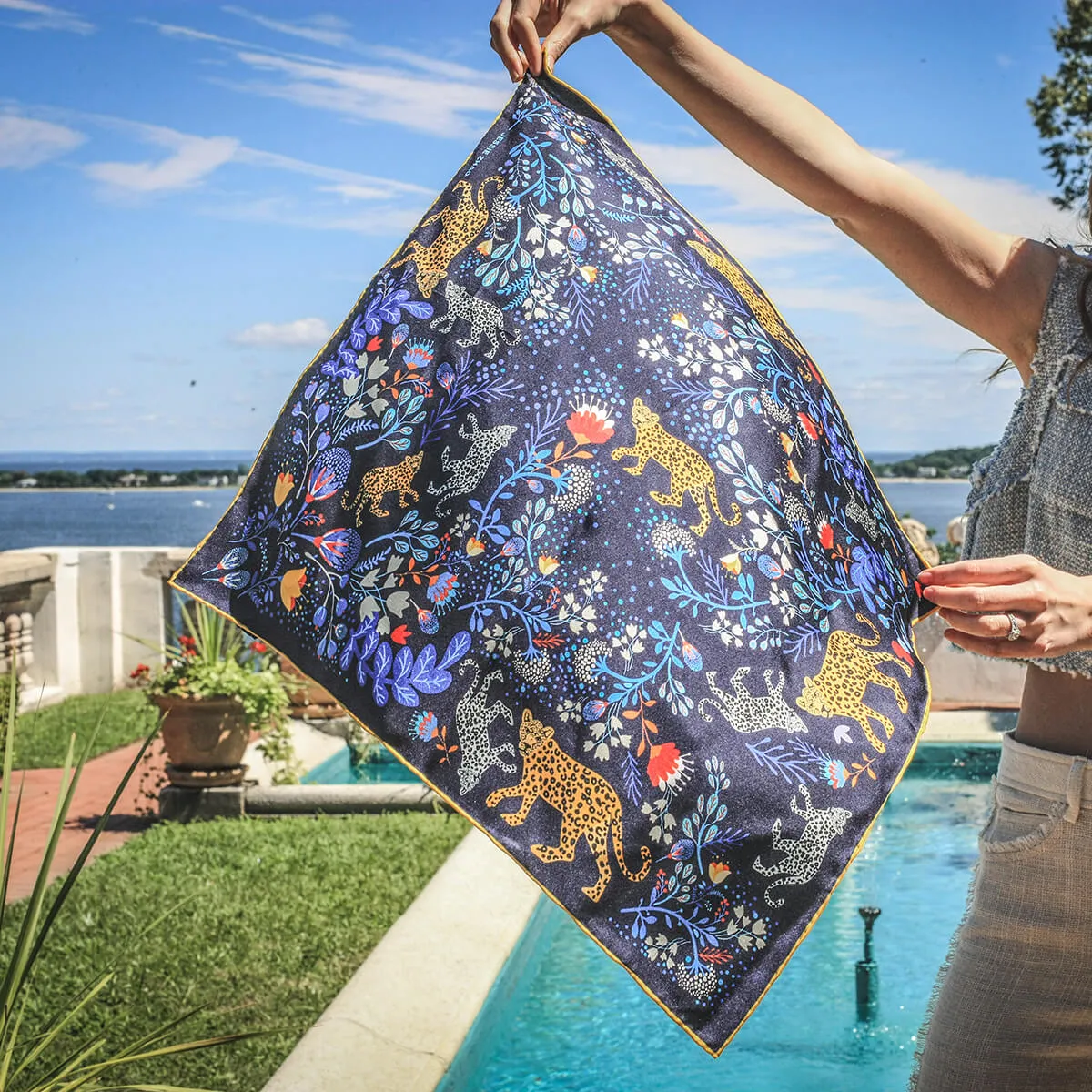 Silk Bandana of Amazon Rainforest Journey in Blue