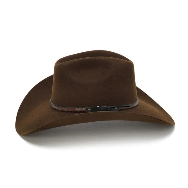 Stampede Hats - 100X Wool Felt Brown Cowboy Hat with Zig Zag Leather Trim