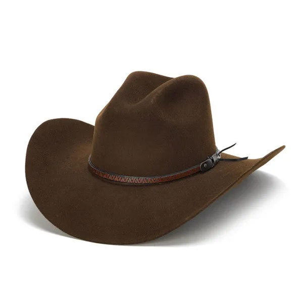 Stampede Hats - 100X Wool Felt Brown Cowboy Hat with Zig Zag Leather Trim