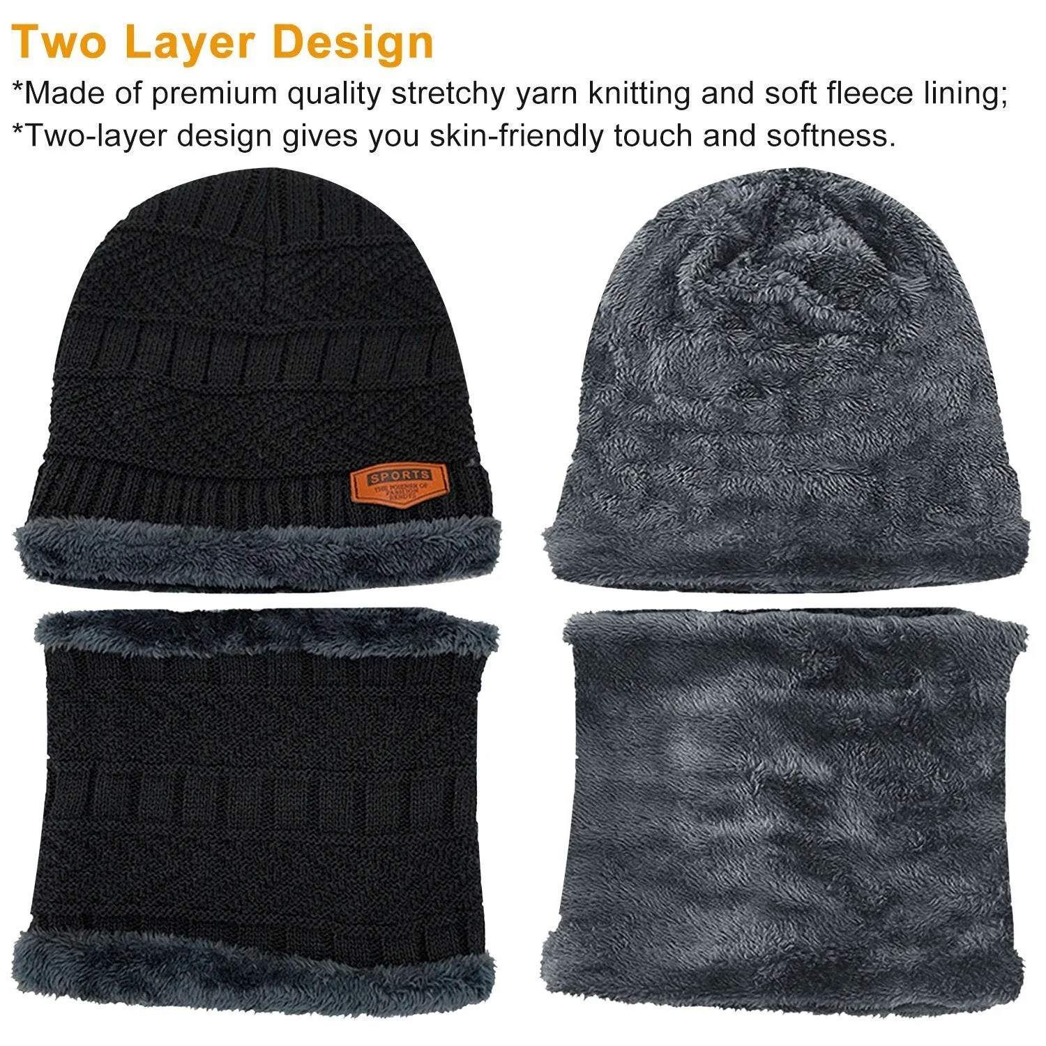 Unisex Winter Beanie Hat Scarf Set