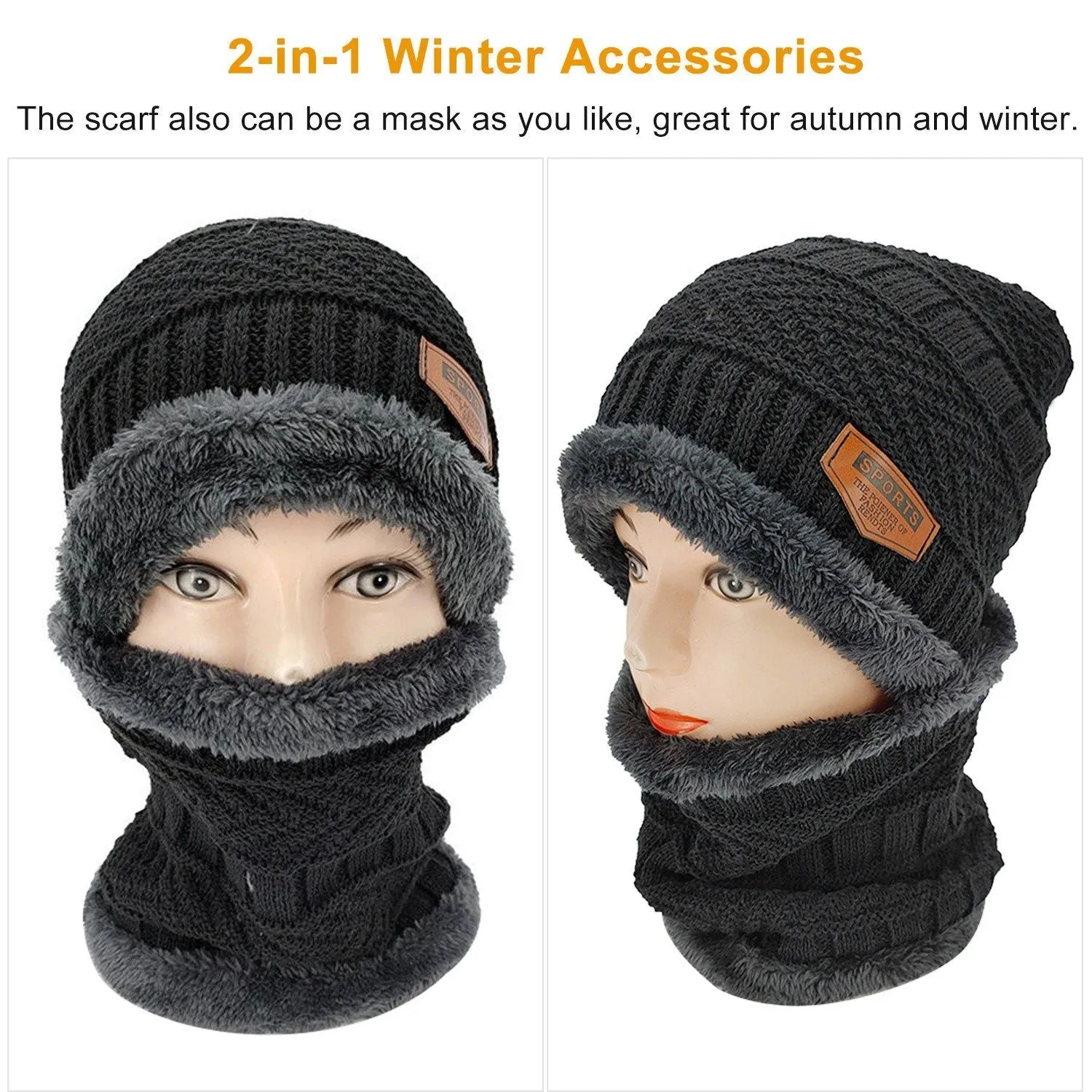 Unisex Winter Beanie Hat Scarf Set