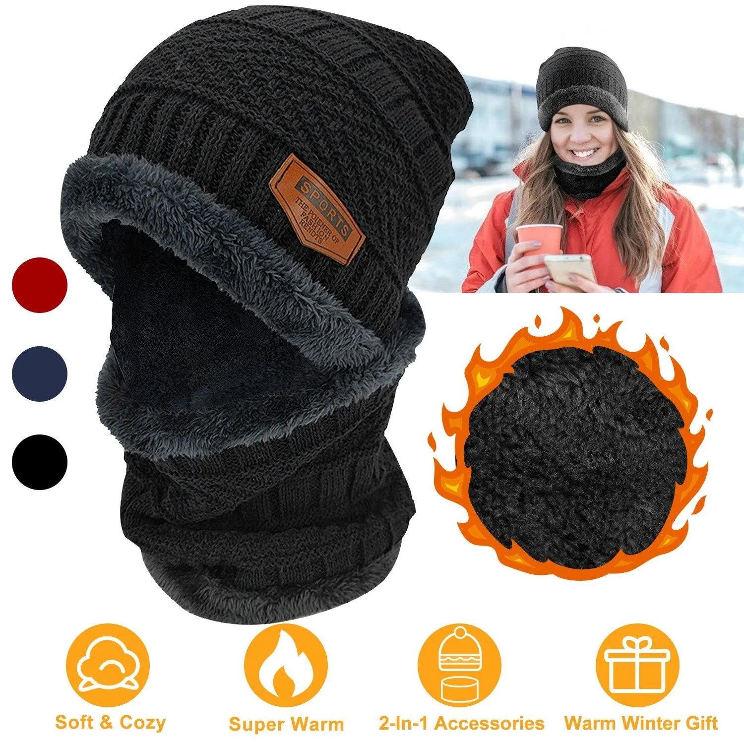 Unisex Winter Beanie Hat Scarf Set