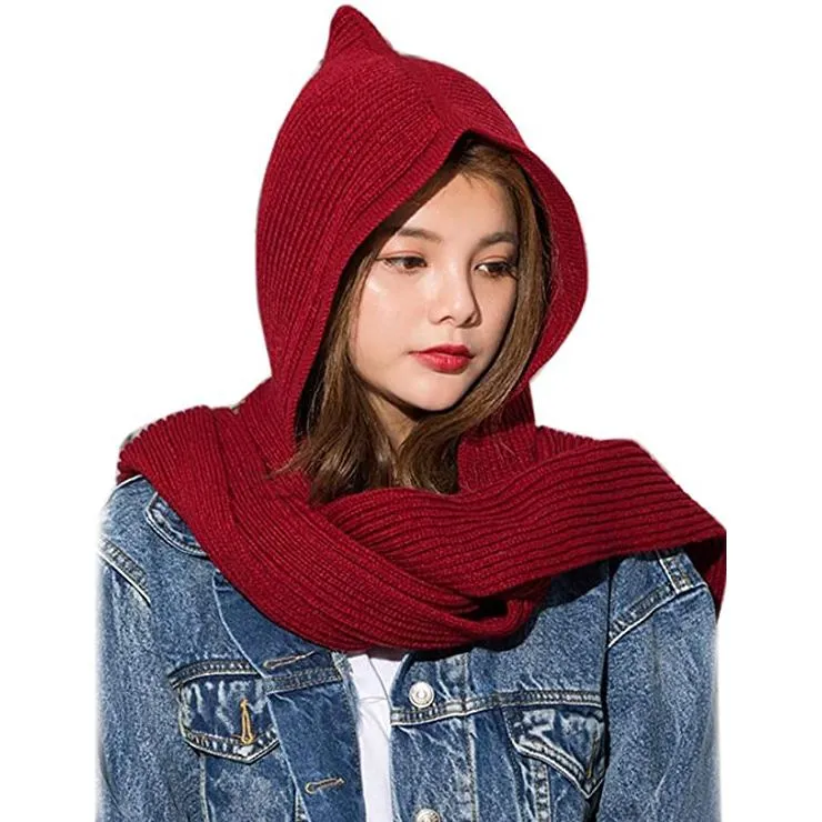 Women's Winter Knitted Hooded Long Scarf