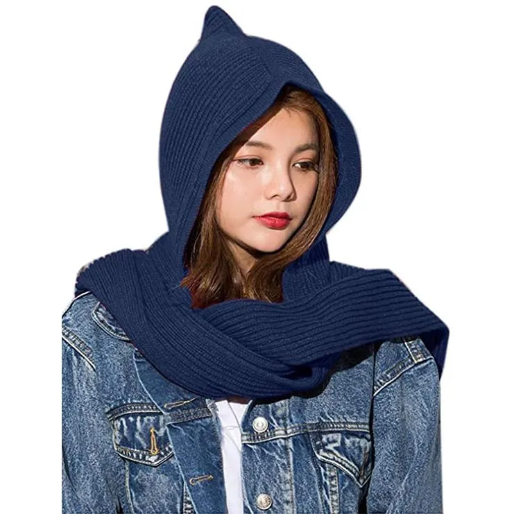 Women's Winter Knitted Hooded Long Scarf