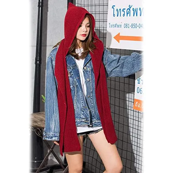 Women's Winter Knitted Hooded Long Scarf