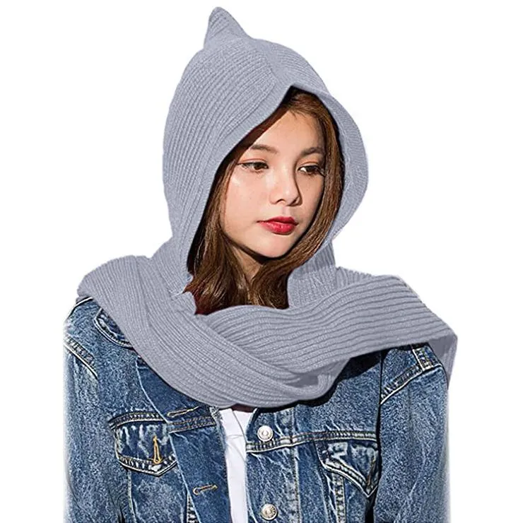 Women's Winter Knitted Hooded Long Scarf