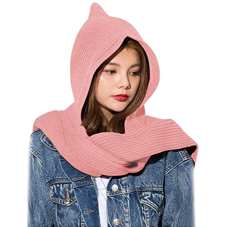 Women's Winter Knitted Hooded Long Scarf